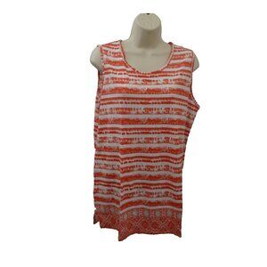 Kim Rogers Tunic Top XL Orange White Tie Dyed Sleeveless Summer Beach Cover-Up